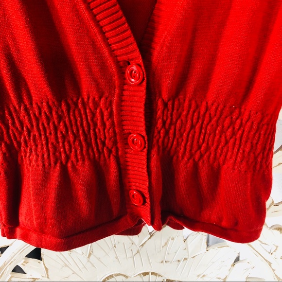 Fossil Red Cropped 1/2 Sleeve Button Up Sweater - Picture 3 of 5
